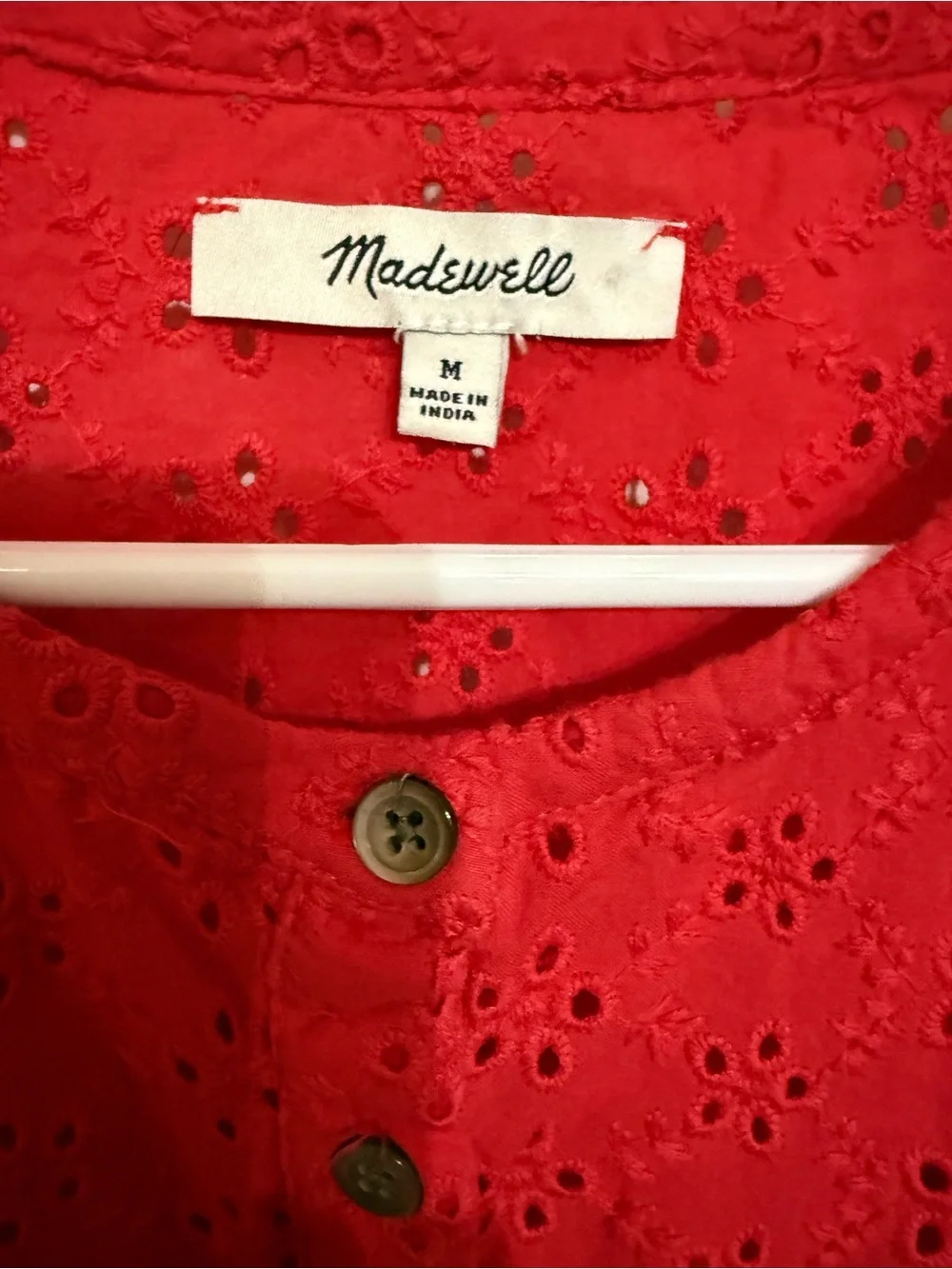 Madewell Red Eyelet Button-Front Women's Top - Picture 2 of 3